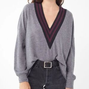 Urban Outfitters Vivi Oversized Sweater Sz S Gray Striped Plunging V-Neck Crop